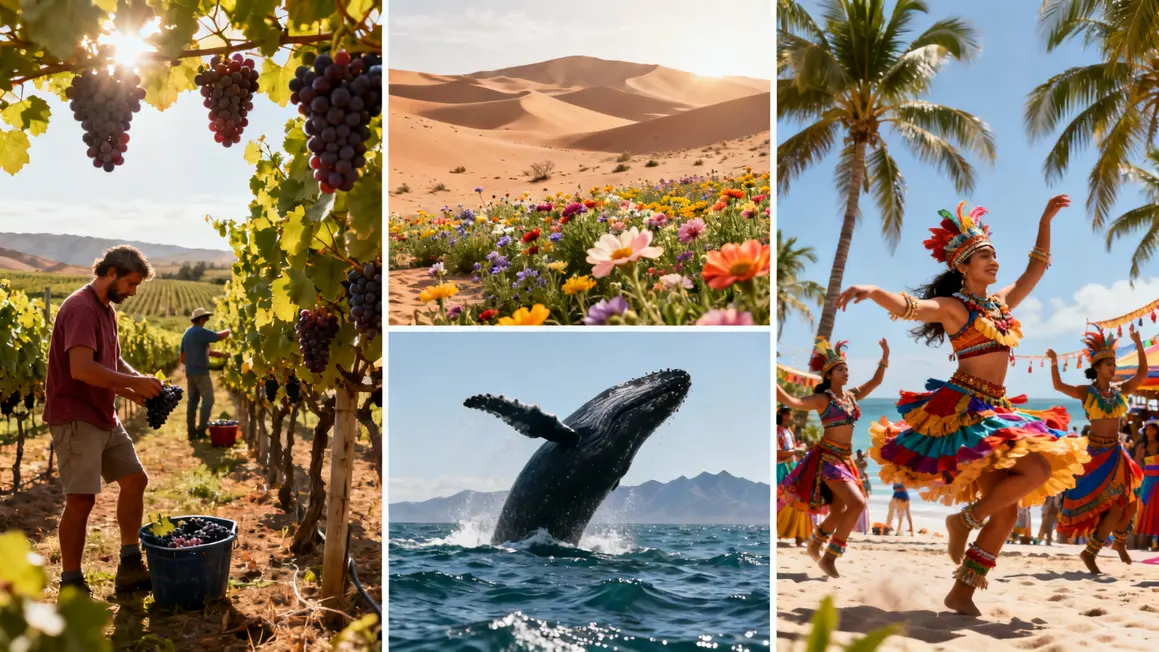 Vignes, désert fleuri, baleines, festival île de Pâques au Chili