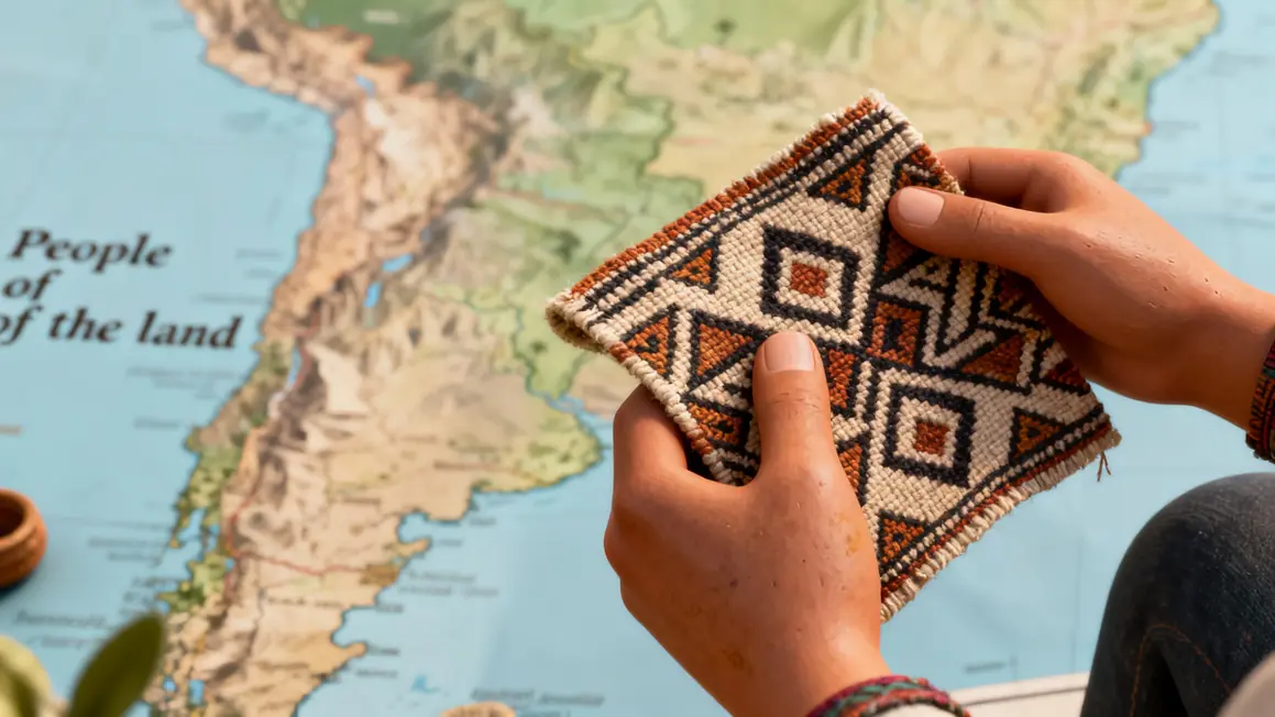Tissu mapuche motifs géométriques main