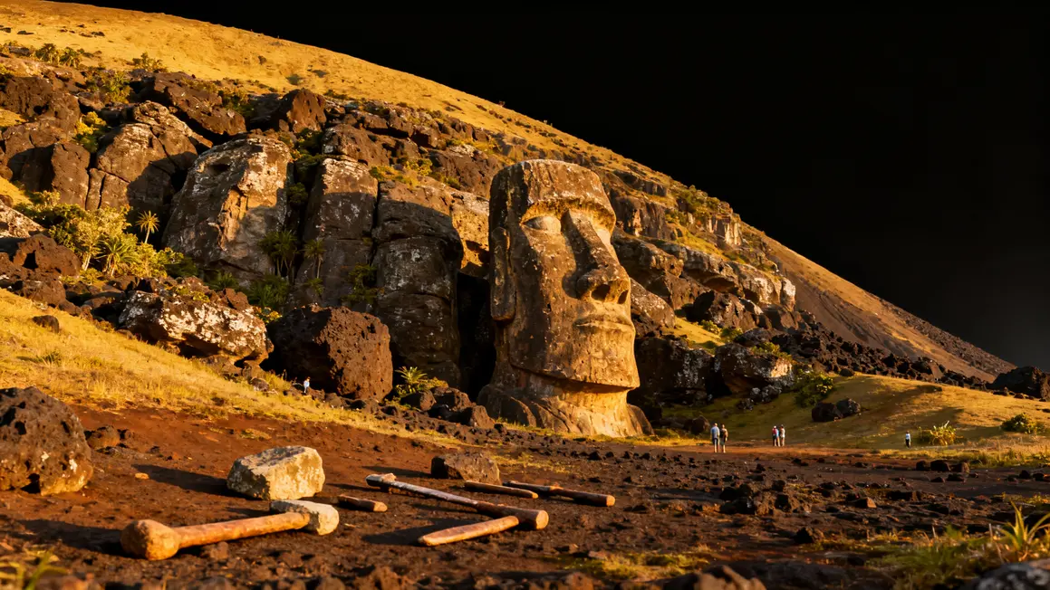 Moai inacheves volcan Rano Raraku archeologie