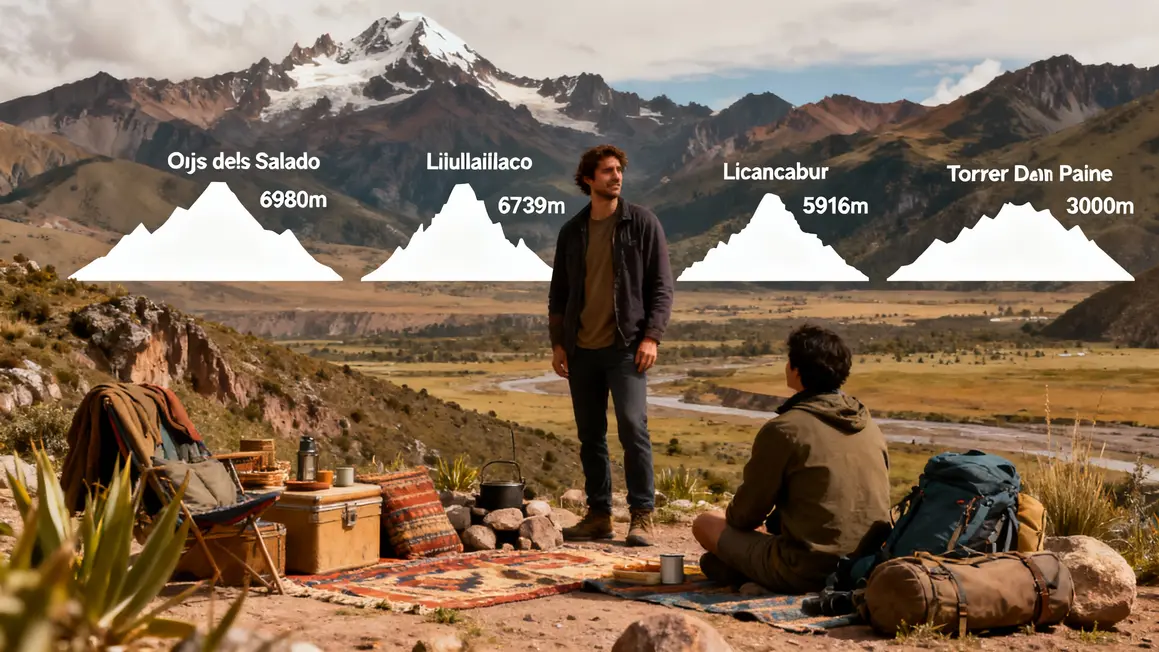 Tableau Andes chiliens quatre sommets majeurs altitude