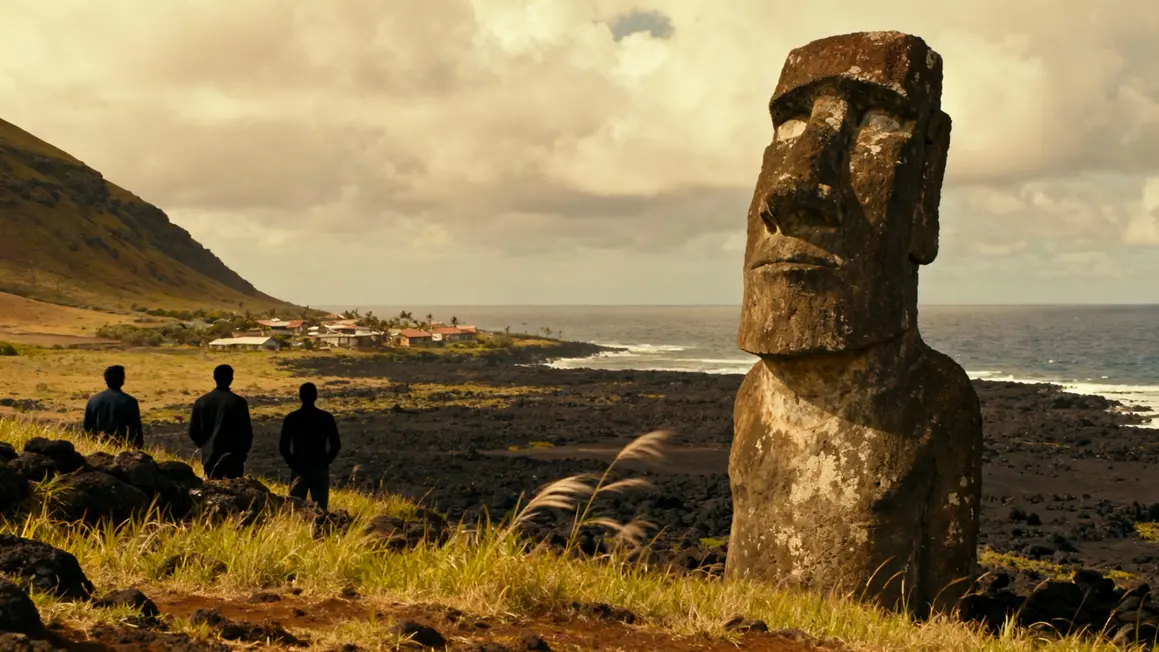 Statue moai geante volcan Isla de Pascua