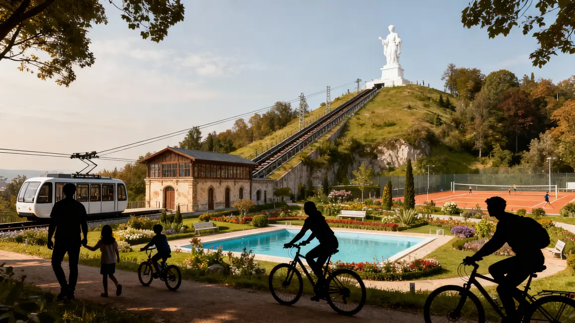 Familles vélo funiculaire piscine Cerro San Cristobal