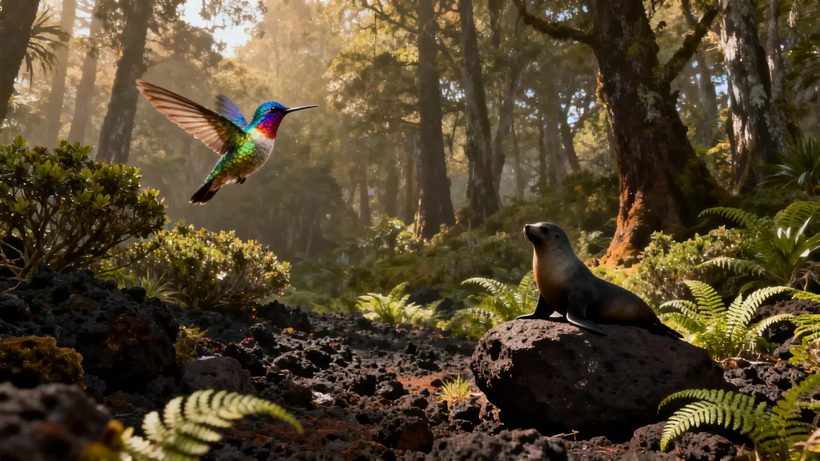 Écosystème archipel Juan Fernandez colibri foret otarie