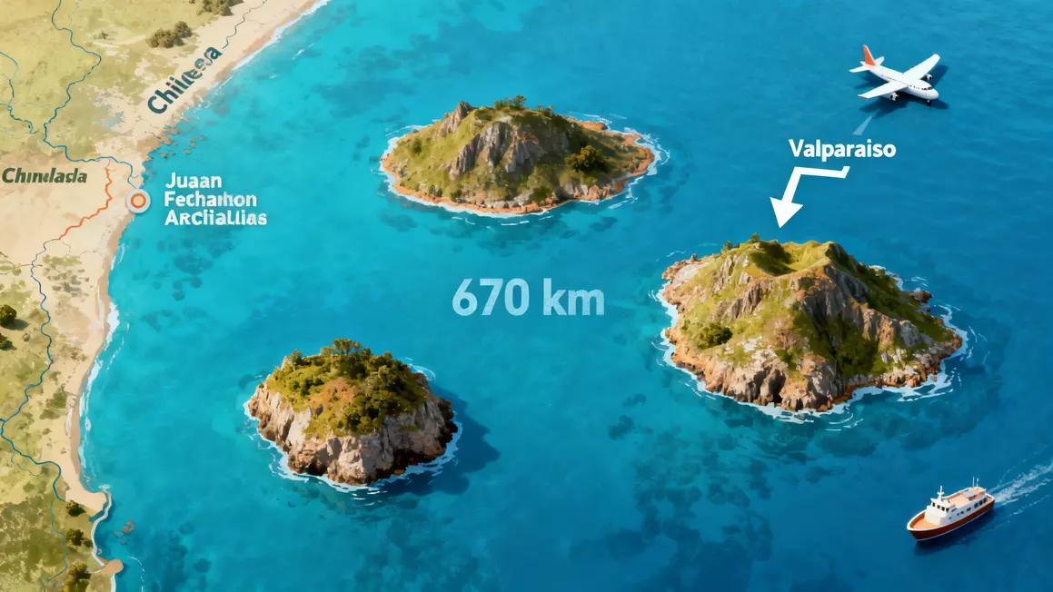 Carte Juan Fernandez trois iles accès depuis Valparaiso