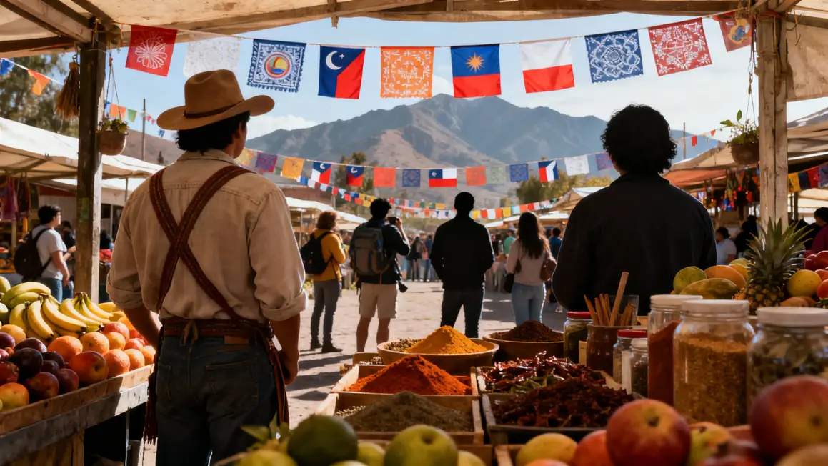 Scène de marché animé au Chili vue de dos