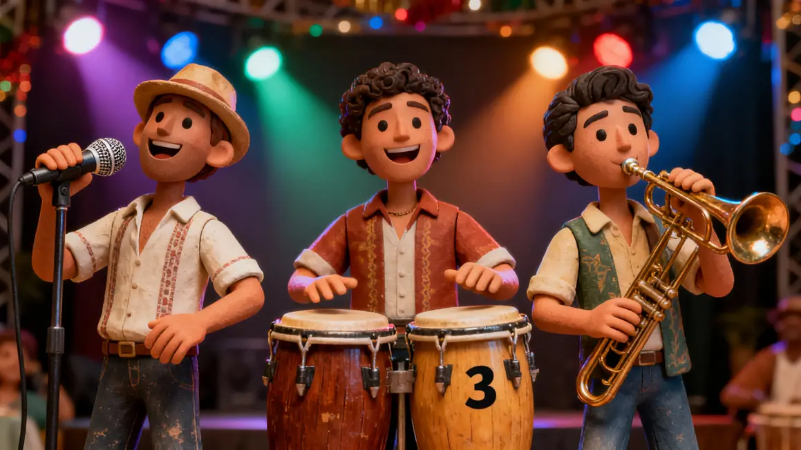 Trois artistes salsa scène instruments chiffre 3