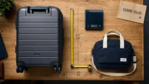 Valise cabine format 55x35x25 : dimensions et poids autorisé, mètre et balance