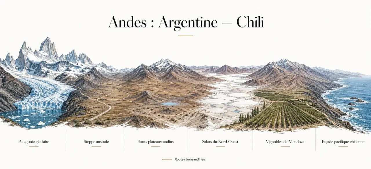 Argentine Chili circuit illustré des grands paysages entre Patagonie, Atacama et Mendoza